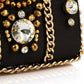 Black Satin Beaded Rhinestone Clutch Bag