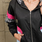 Leopard Color Block Zip-Up Hooded Jacket