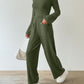 Ribbed V-Neck Long Sleeve Top and Pocketed Pants Set