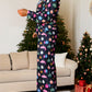 Christmas Lights Print Collared Neck Top and Pants Set