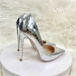 Shiny Silver Crocodile Pattern Pointy Toe Shoes