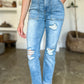 Judy Blue Distressed Straight Jeans with Patch Pockets