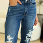 Judy Blue Mid Rise Distressed Raw Hem Jeans