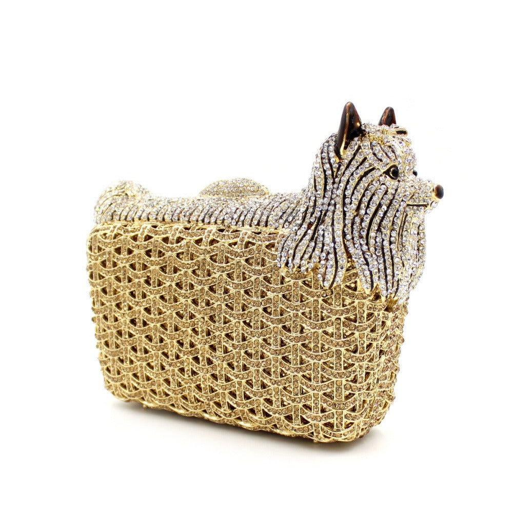 Puppy Rhinestone Hollow Out Clutch Bag