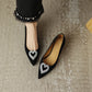 Crystal Heart Pointed Toe Button Heel Shoes