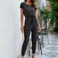 Drawstring Waist Short Sleeve Jogger Jumpsuit