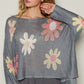 Flower Dropped Shoulder Long Sleeve Knit Top