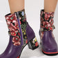 PU Leather Flower Block Heel Boots