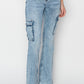 RISEN High Rise Cargo Flare Jeans