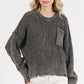 Distressed Hem Round Neck Dropped Shoulder Sweater