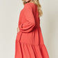 V-Neck Balloon Sleeve Tiered Dress