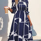 Smocked Color Block Long Sleeve Midi Dress