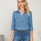 Pocketed Button Up Long Sleeve Denim Shirt