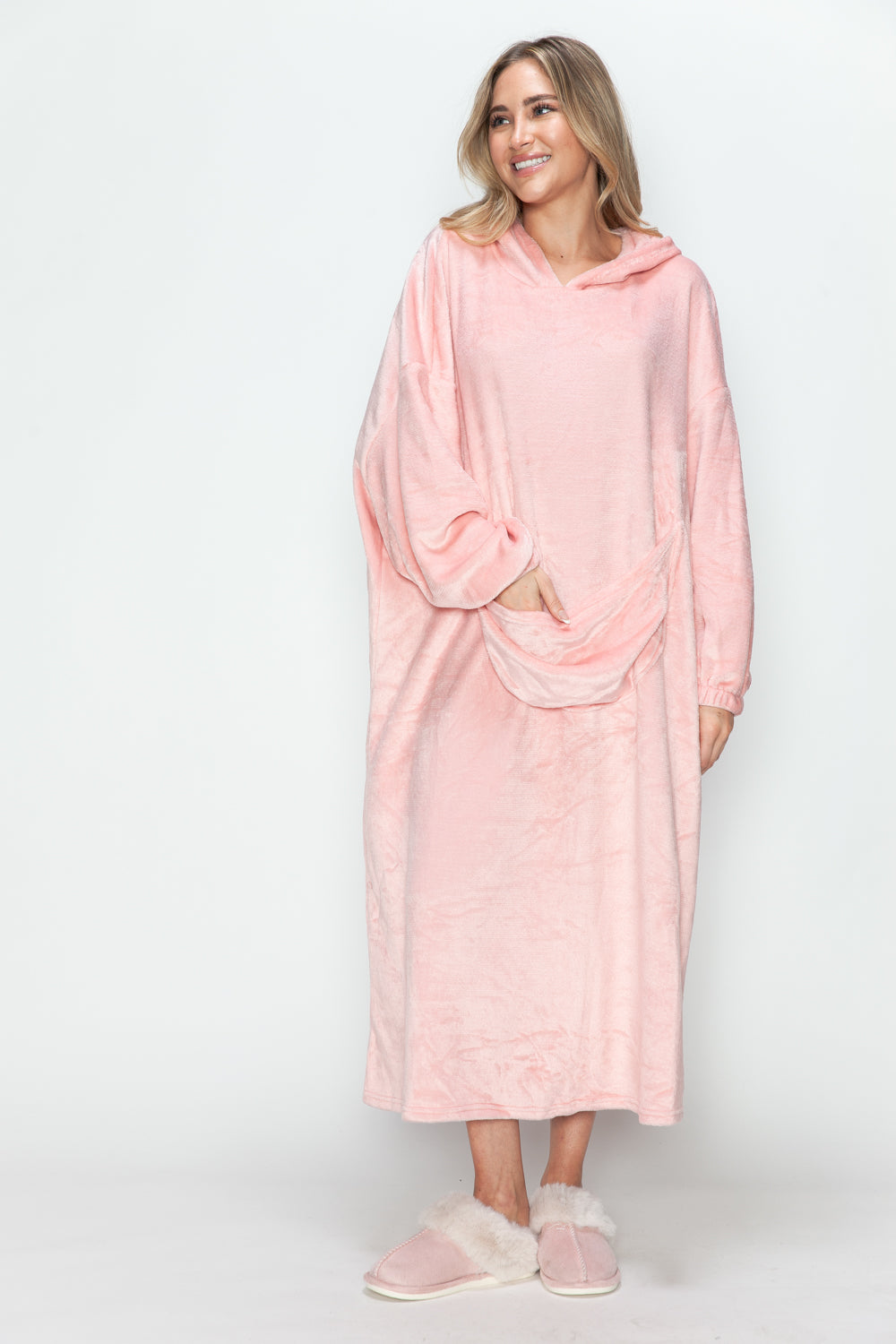 Pocketed Hooded Midi Lounge Dress