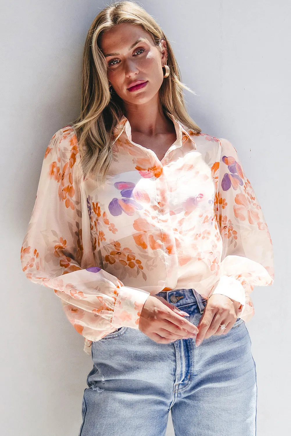 Printed Collared Neck Long Sleeve Shirt