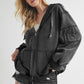 Exposed Seam Zip Up Drawstring Hooded Jacket