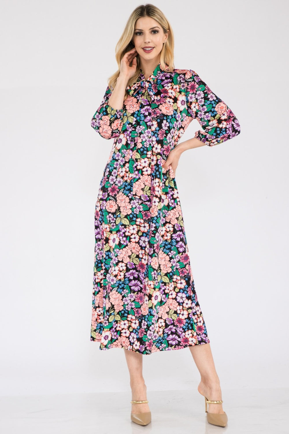 Floral Midi Dress with Bow Tied