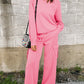 Round Neck Long Sleeve Top and Drawstring Pants Set