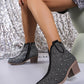 Rhinestone Point Toe Block Heel Boots