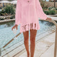 Openwork Tassel Hem Long Sleeve Knit Cover Up