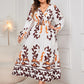 Plus Size Printed Surplice Flounce Sleeve Dress