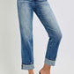 RISEN High Rise Crop Straight Roll Up Jeans