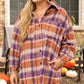 Plus Size Plaid Collared Neck Long Sleeve Jacket