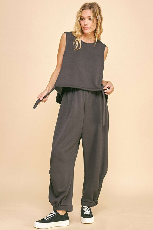 Drawstring Hem Round Neck Tank and Pants Set