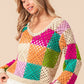 Multi Color Checkered Long Sleeve Knit Top