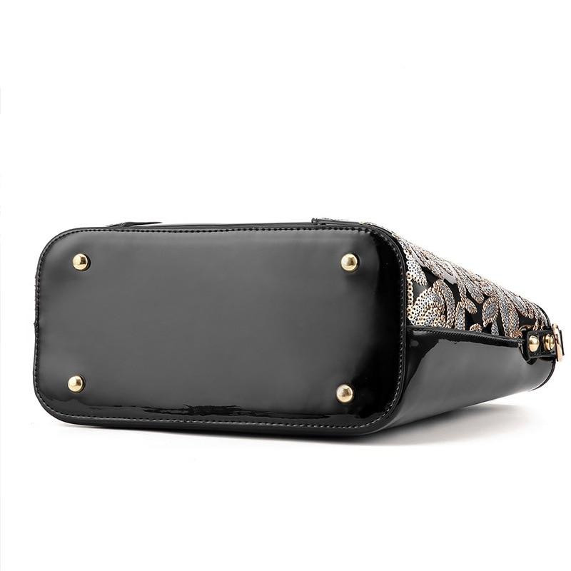 Sequin Embroidery Patent Leather Messenger Bag