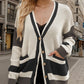 Contrast Button Up Long Sleeve Cardigan