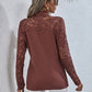 Tie Neck Spliced Lace Long Sleeve Top