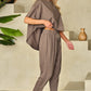 Round Neck Dropped Shoulder Top and Pants Set