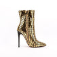 Shiny Checkered Pointed Toe High Heels Ankle-Boots
