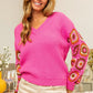 V-Neck Crochet Long Sleeve Sweater