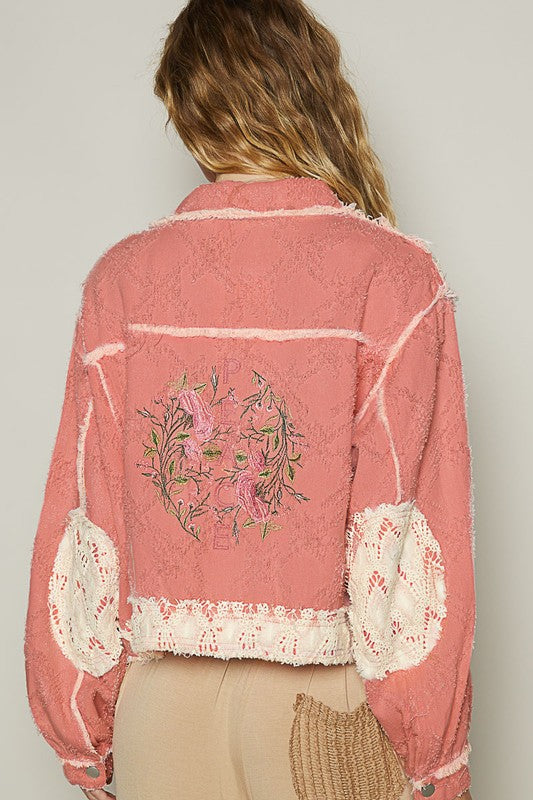 Crochet Patch Embroidered Button Up Jacket