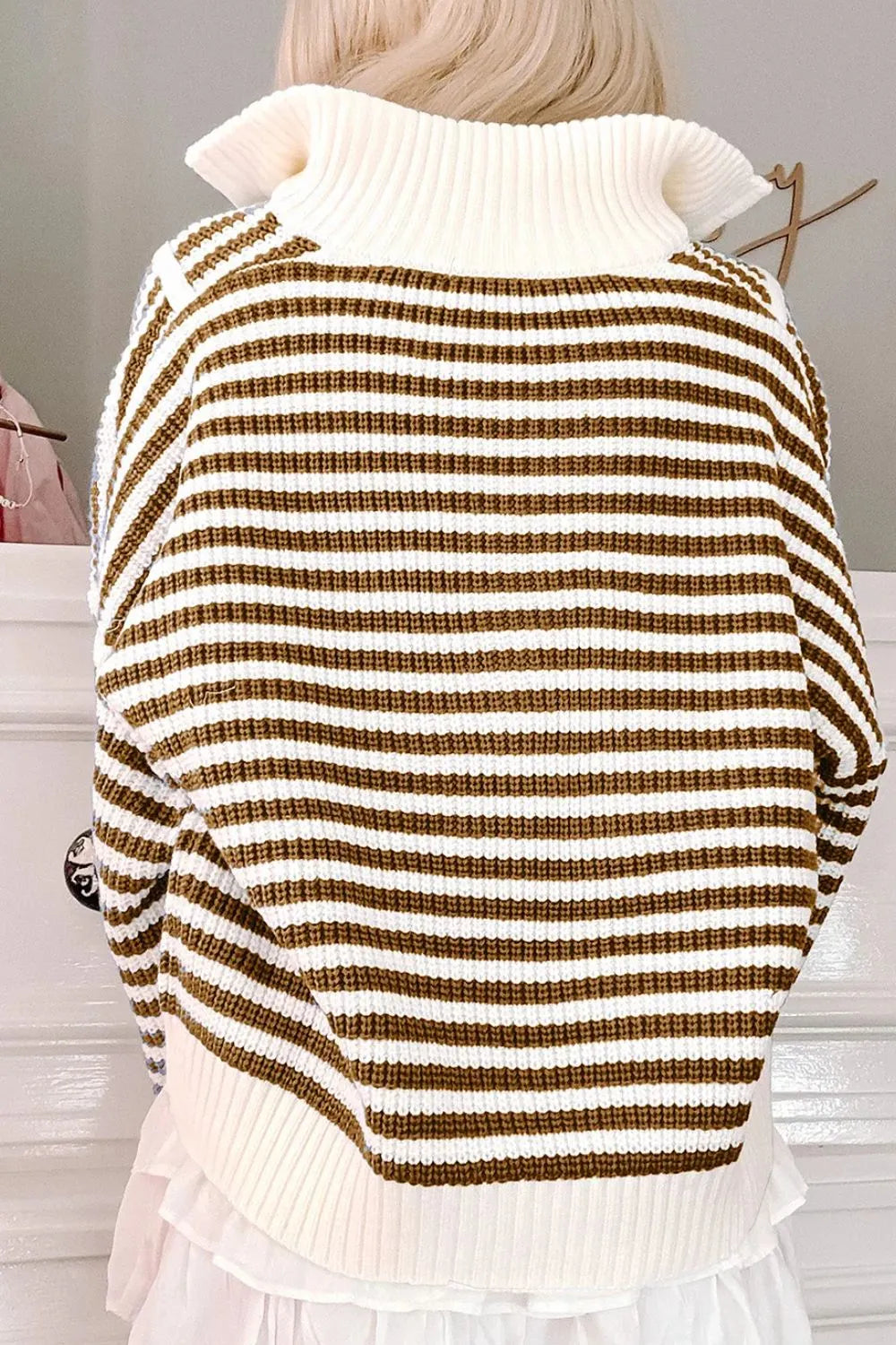 Striped Half Zip Long Sleeve Sweater