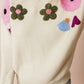 Crochet Flower Round Neck Dropped Shoulder Sweater