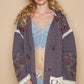 Embroidered Open Front Quilted Jacket with Crochet Pockets