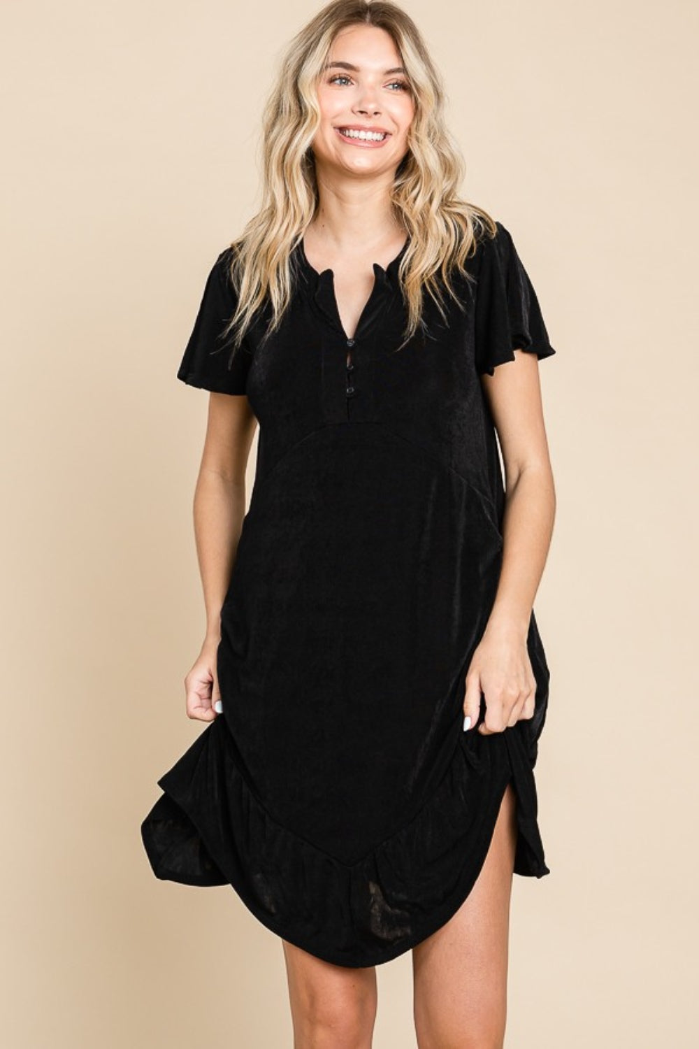 Culture Code Full Size Notched Short Sleeve Dress