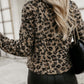 Fuzzy Animal Print Collared Neck Coat