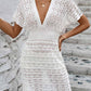 Openwork Plunge Short Sleeve Cover-Up Dress