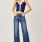 Risen High Rise Frayed Hem Wide Leg Jeans