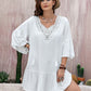 Plus Size Lace Detail Tie Neck Three-Quarter Sleeve Mini Dress