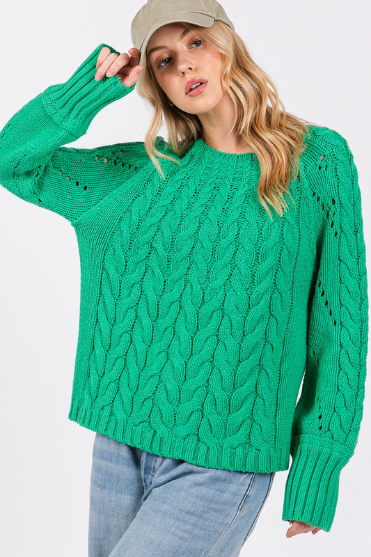 Cable-Knit Long Sleeve Sweater