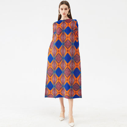 Miyake Pleated Geometric Print Midi Dress