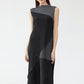 Miyake Pleated Contrast Irregular Spliced Midi Dress