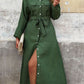 Collared Neck Long Sleeve Midi Shirt Dress