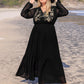 Plus Size Embroidered Tie Neck Long Sleeve Dress