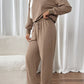 Round Neck Long Sleeve Top and Pants Set